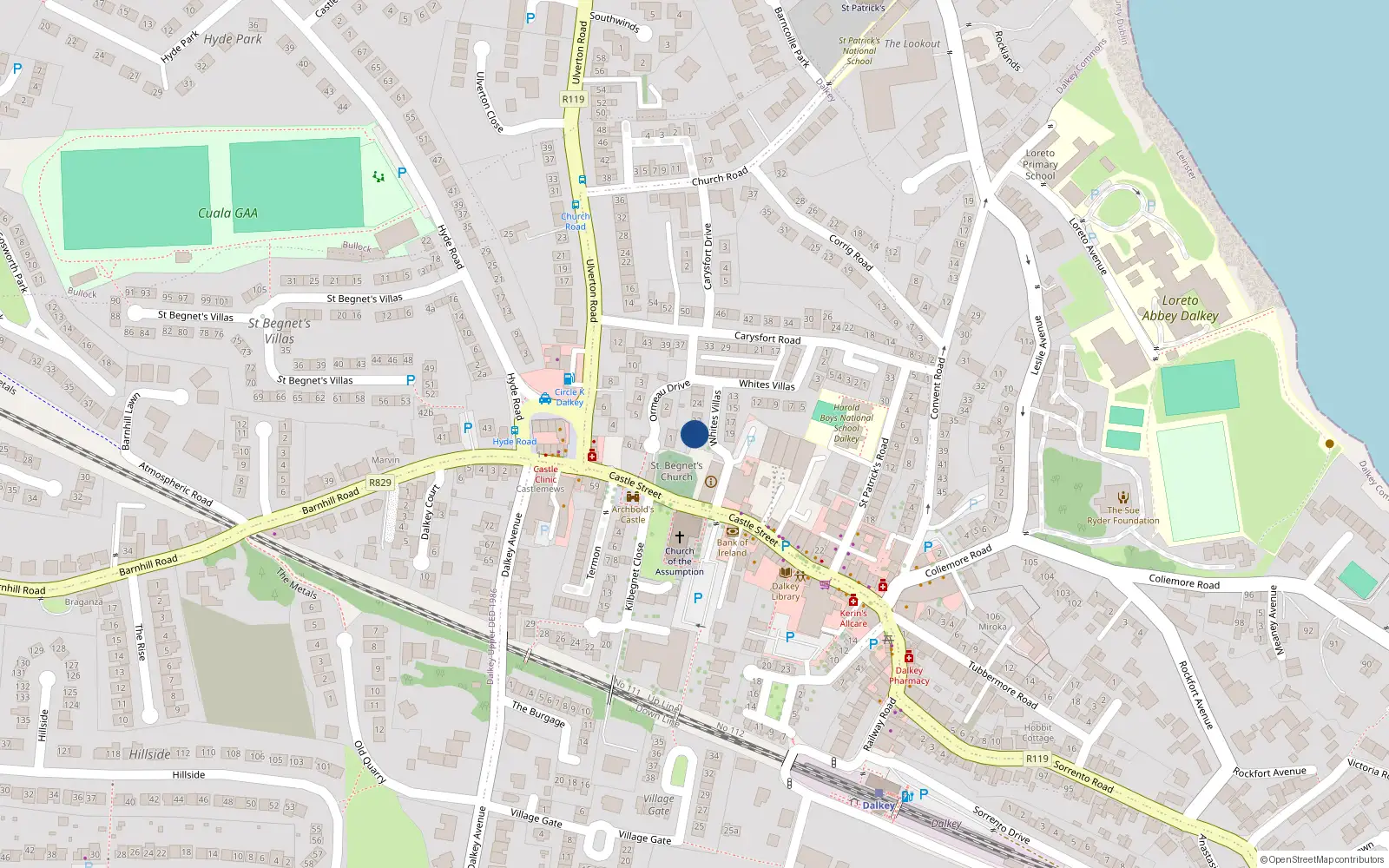 Overhead map showing the location of 20 White's Villas, Dalkey