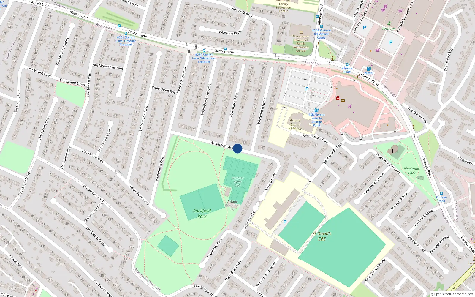 Overhead map showing the location of 20 Whitethorn Avenue, Dublin