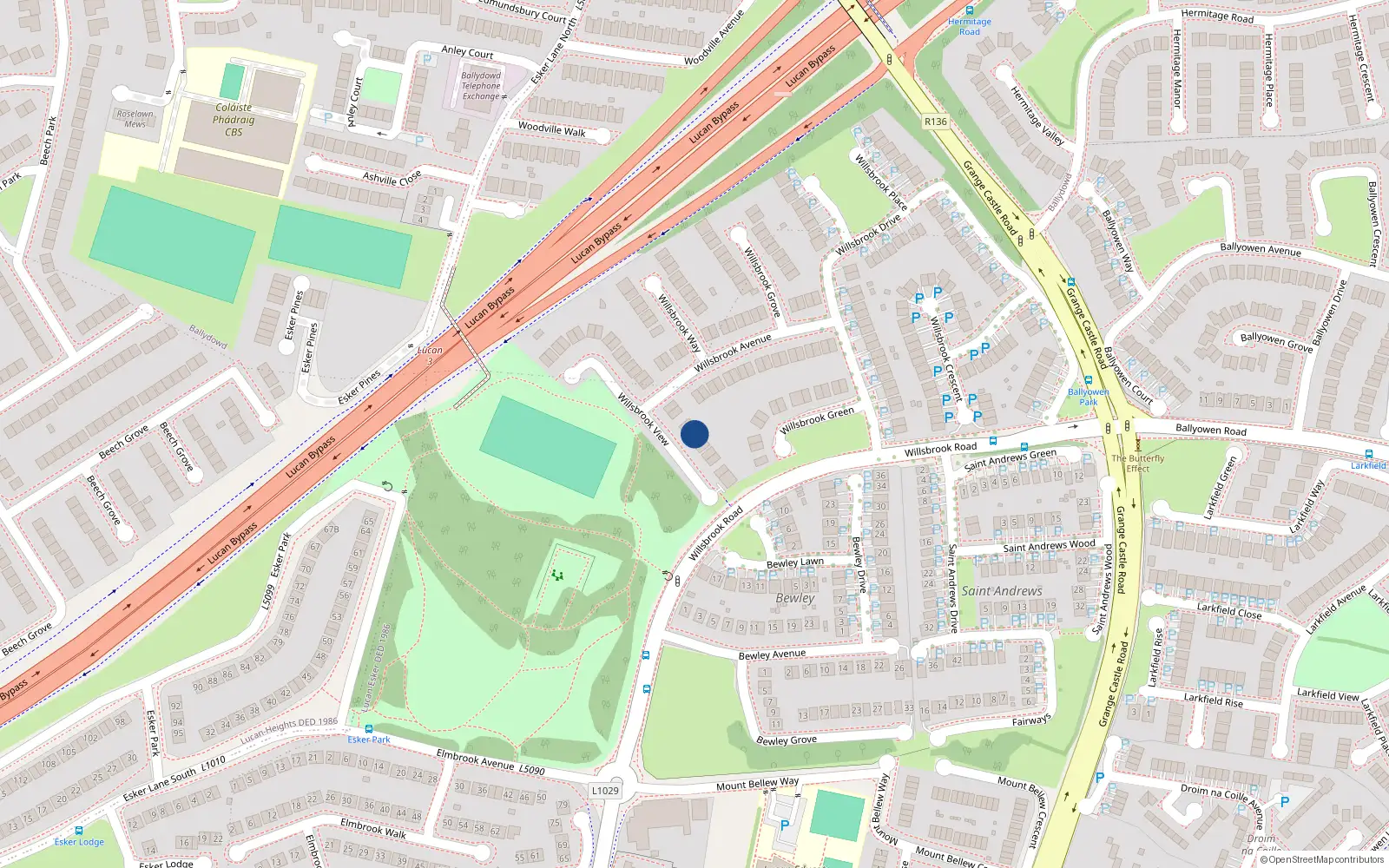 Overhead map showing the location of 20 Willsbrook View, Lucan
