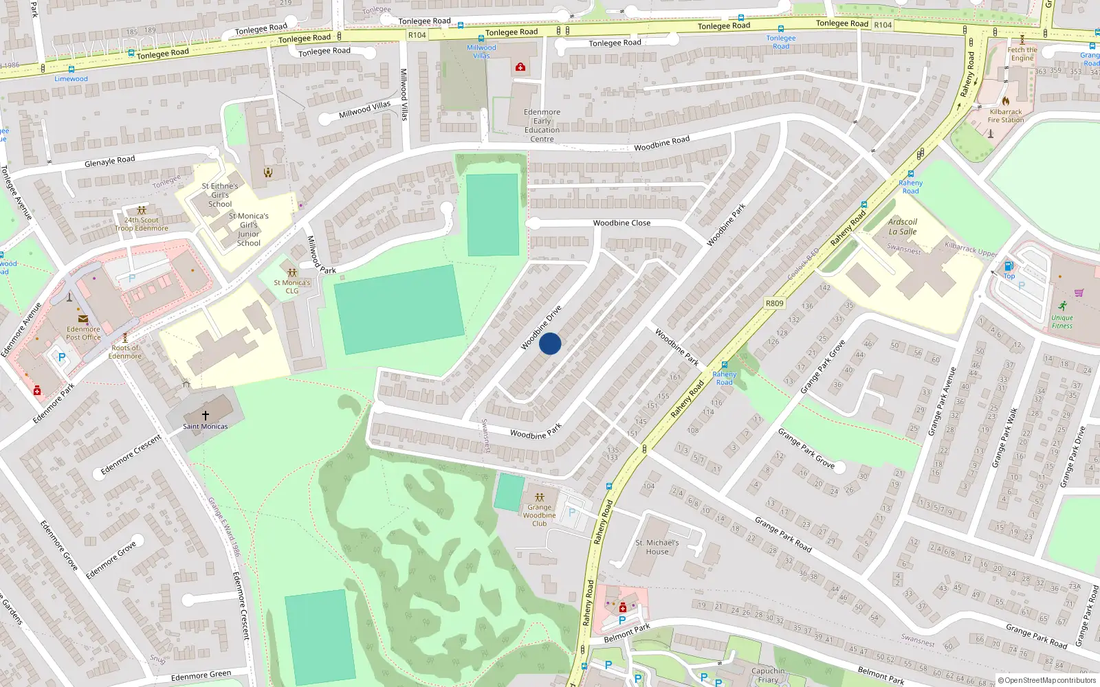 Overhead map showing the location of 20 Woodbine Drive, Raheny, Dublin 5