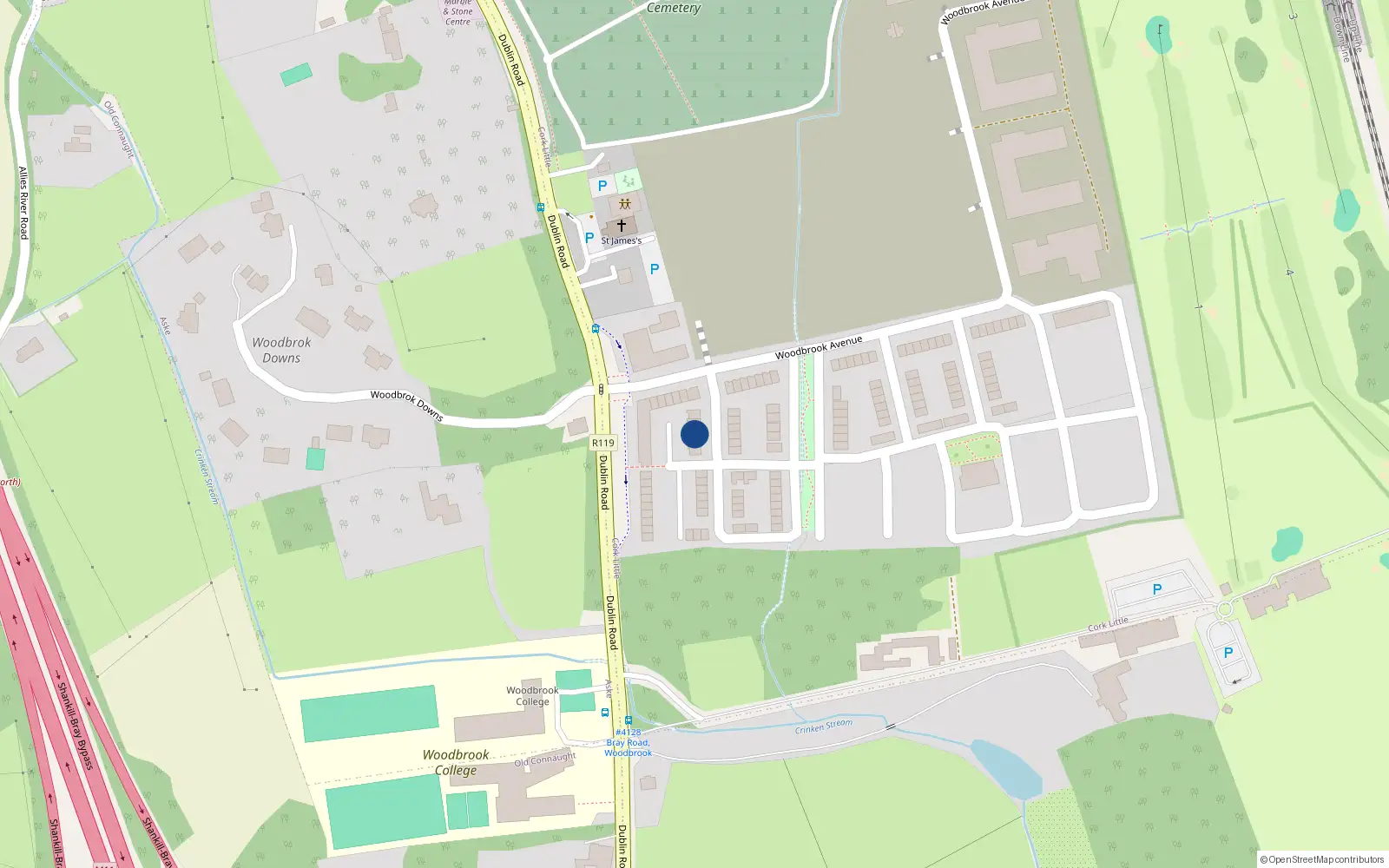 Overhead map showing the location of 20 Woodbrook, Shankill