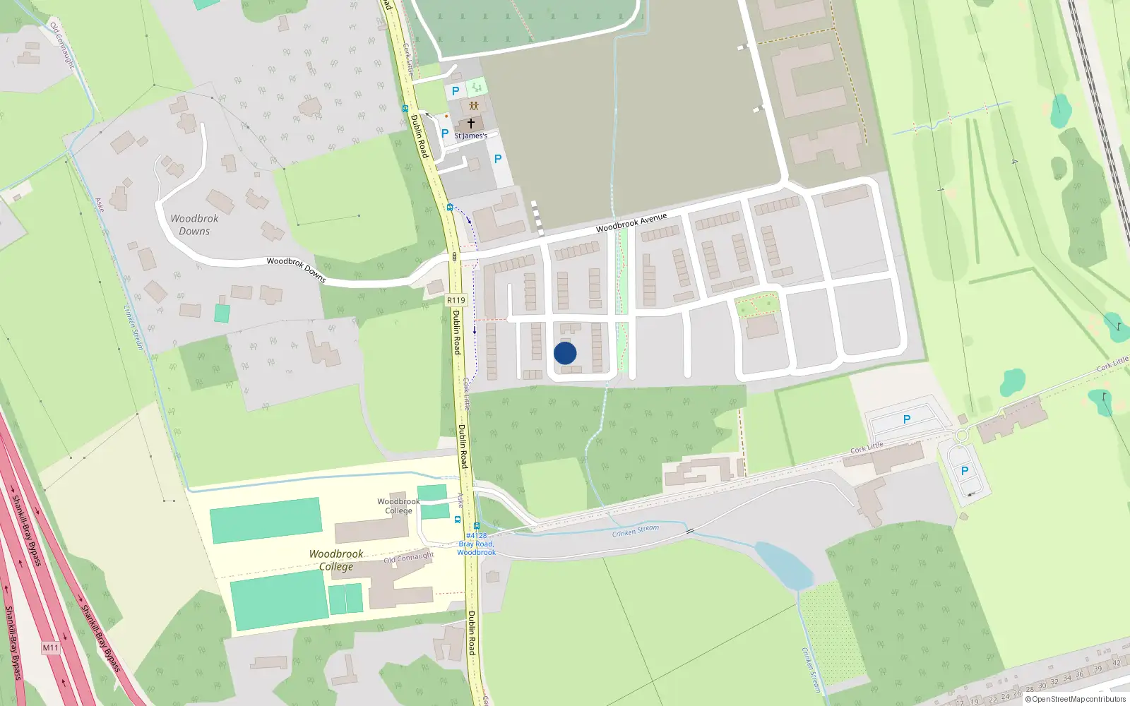Overhead map showing the location of 20 Woodbrook Park, Bray
