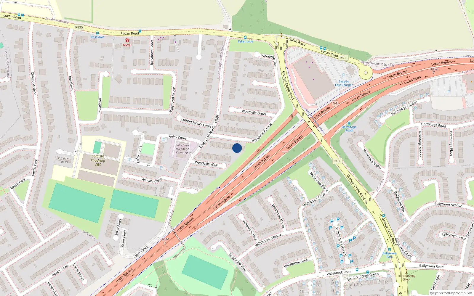 Overhead map showing the location of 20 Woodville Avenue, Lucan