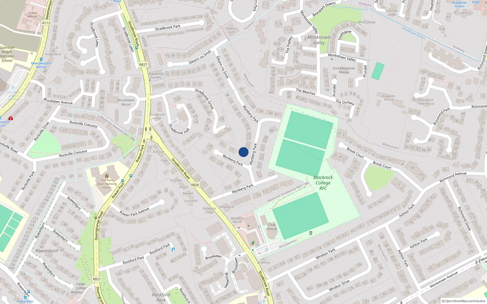 Overhead map showing the location of 20 Wynberg Park, Blackrock, Dublin
