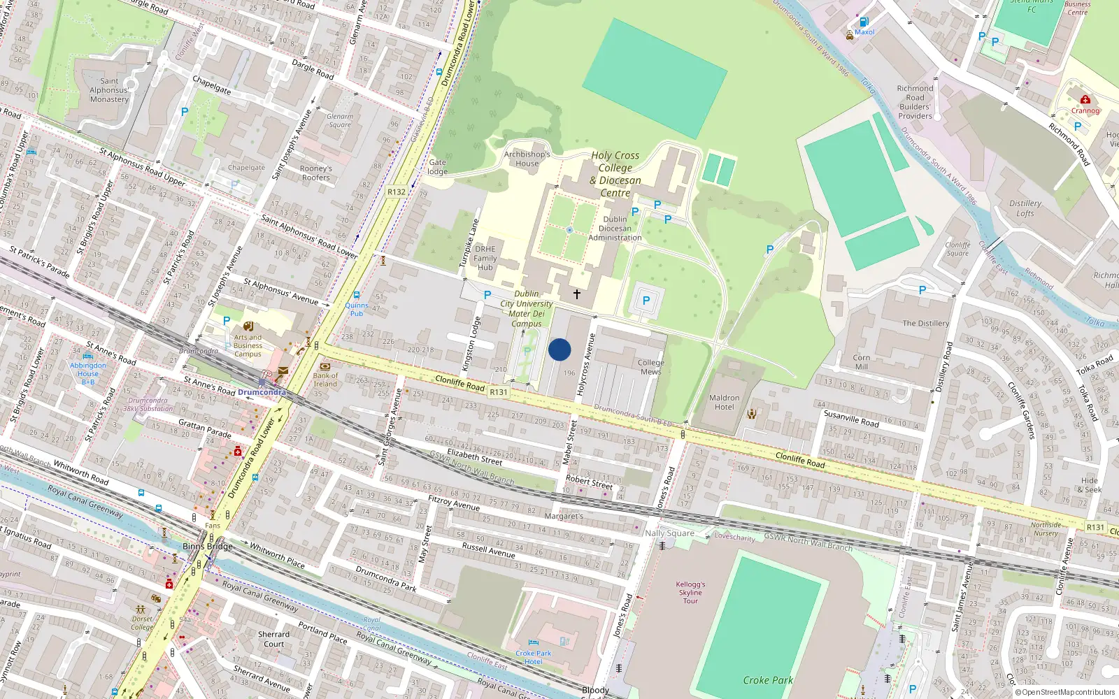 Overhead map showing the location of 200 Clonliffe Road, Dublin 3