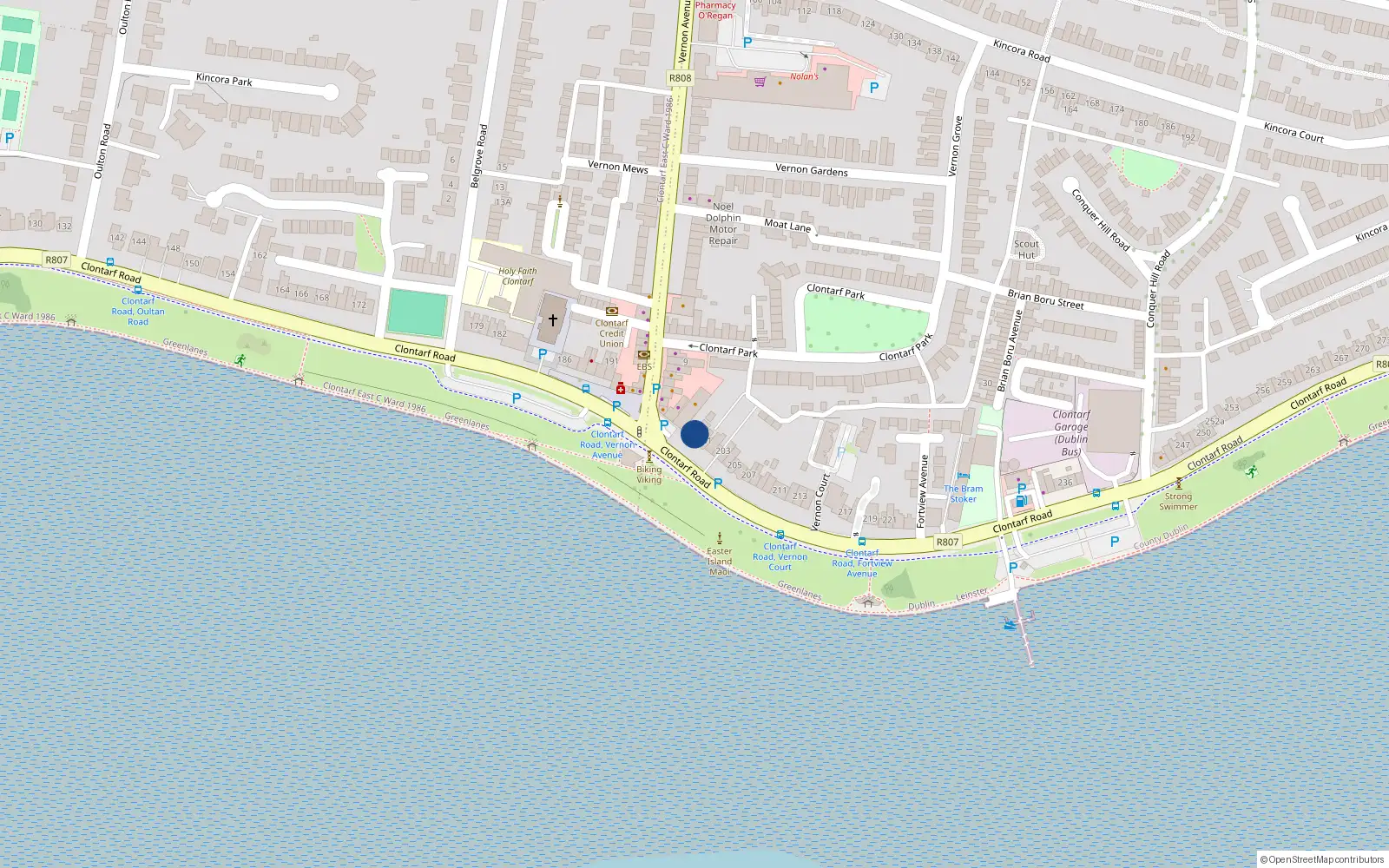 Overhead map showing the location of 200 Clontarf Road, Dublin 3