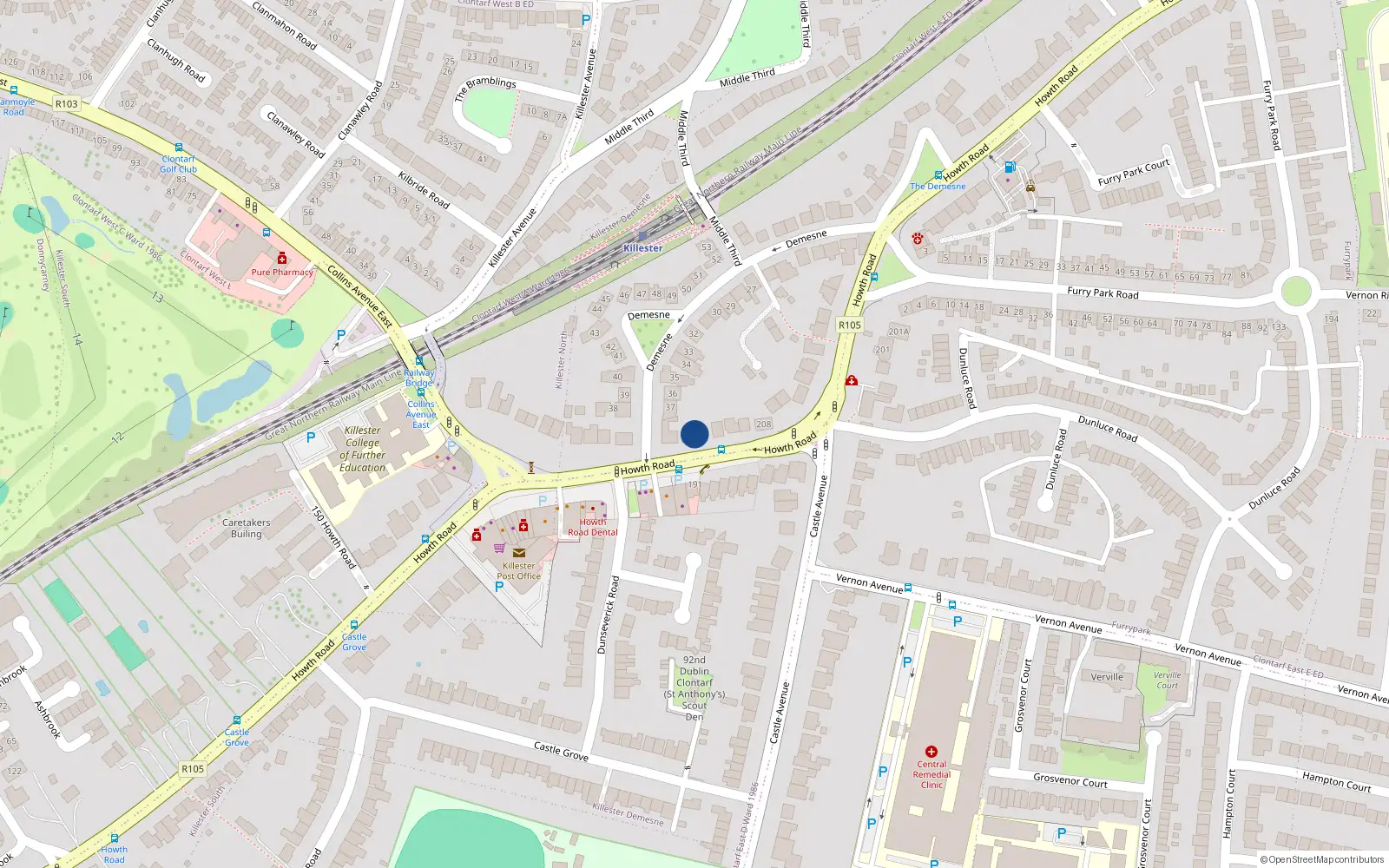 Overhead map showing the location of 200 Howth Road, Killester, Dublin 3