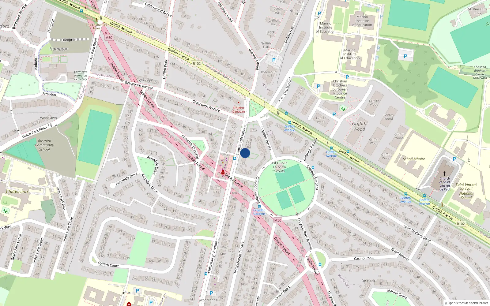 Overhead map showing the location of 200 Philipsburgh Avenue, Dublin 3
