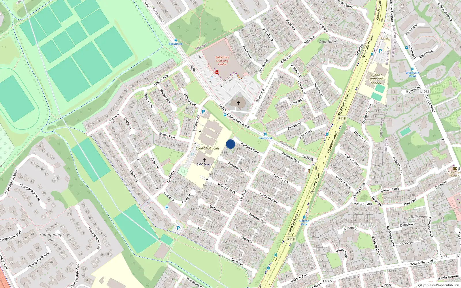 Overhead map showing the location of 201 Ashlawn Park, Ballybrack, Dun Laoghaire