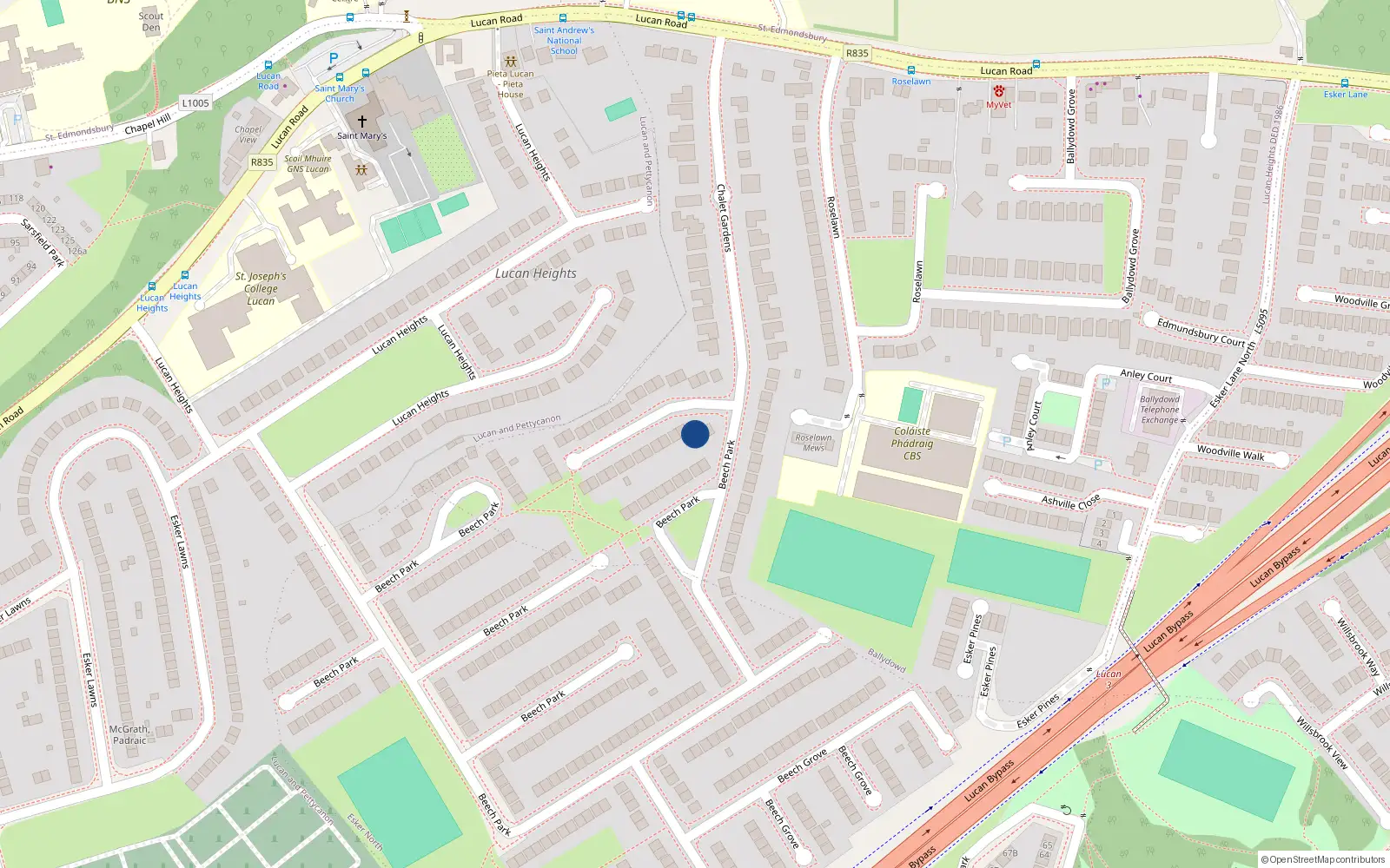 Overhead map showing the location of 201 Beech Park, Lucan, Dublin