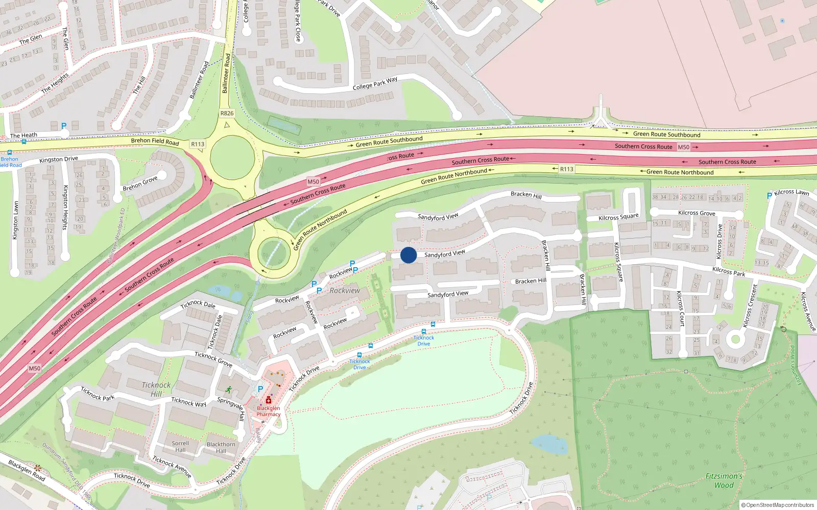 Overhead map showing the location of 201 Bracken Hill, Sandyford