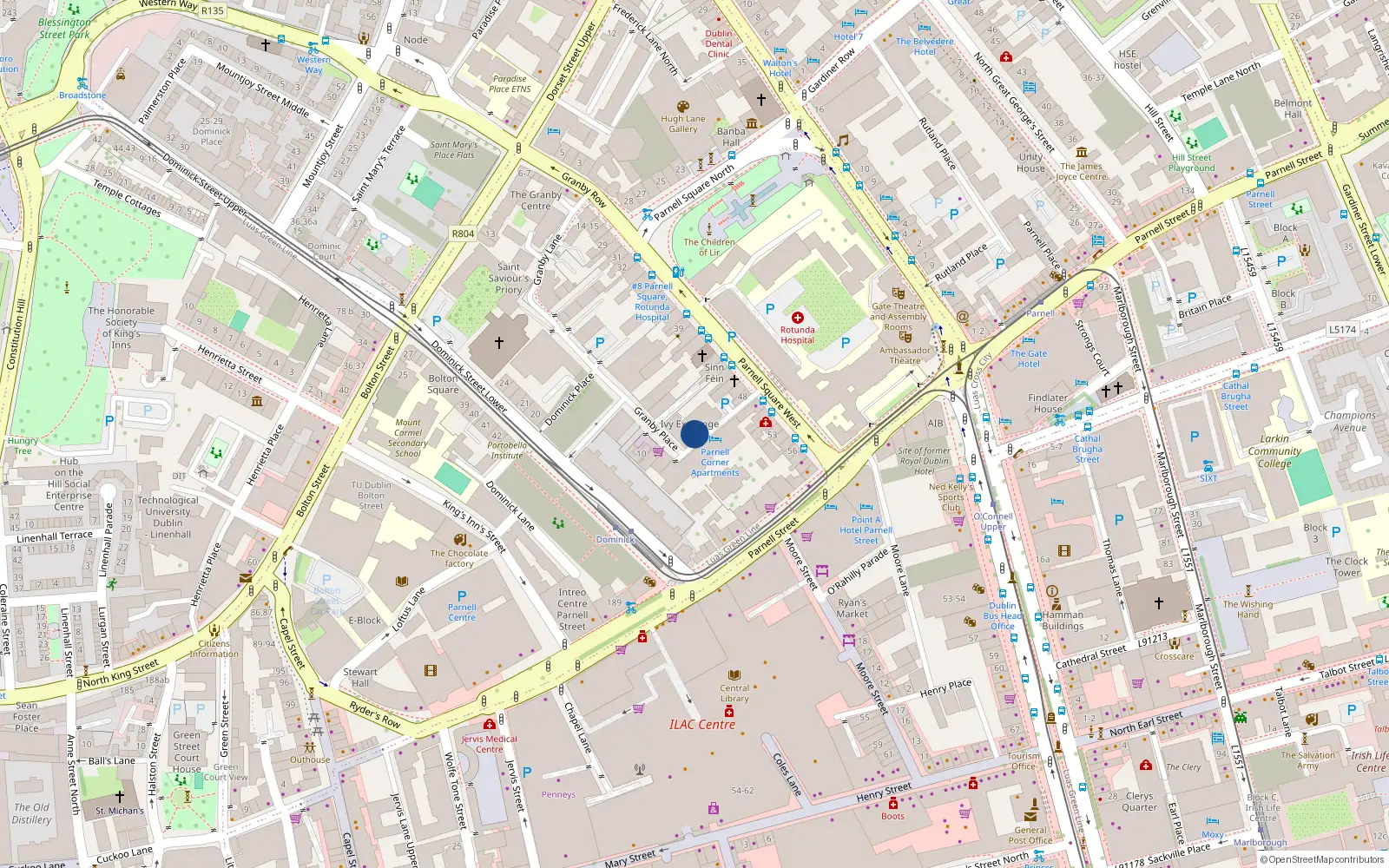 Overhead map showing the location of 201 Ivy Exchange, Parnell St, Dublin 1