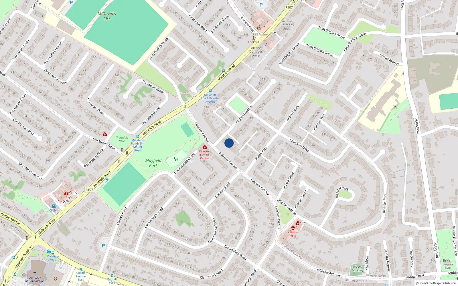 Overhead map showing the location of 201 Killester Avenue, Dublin 5