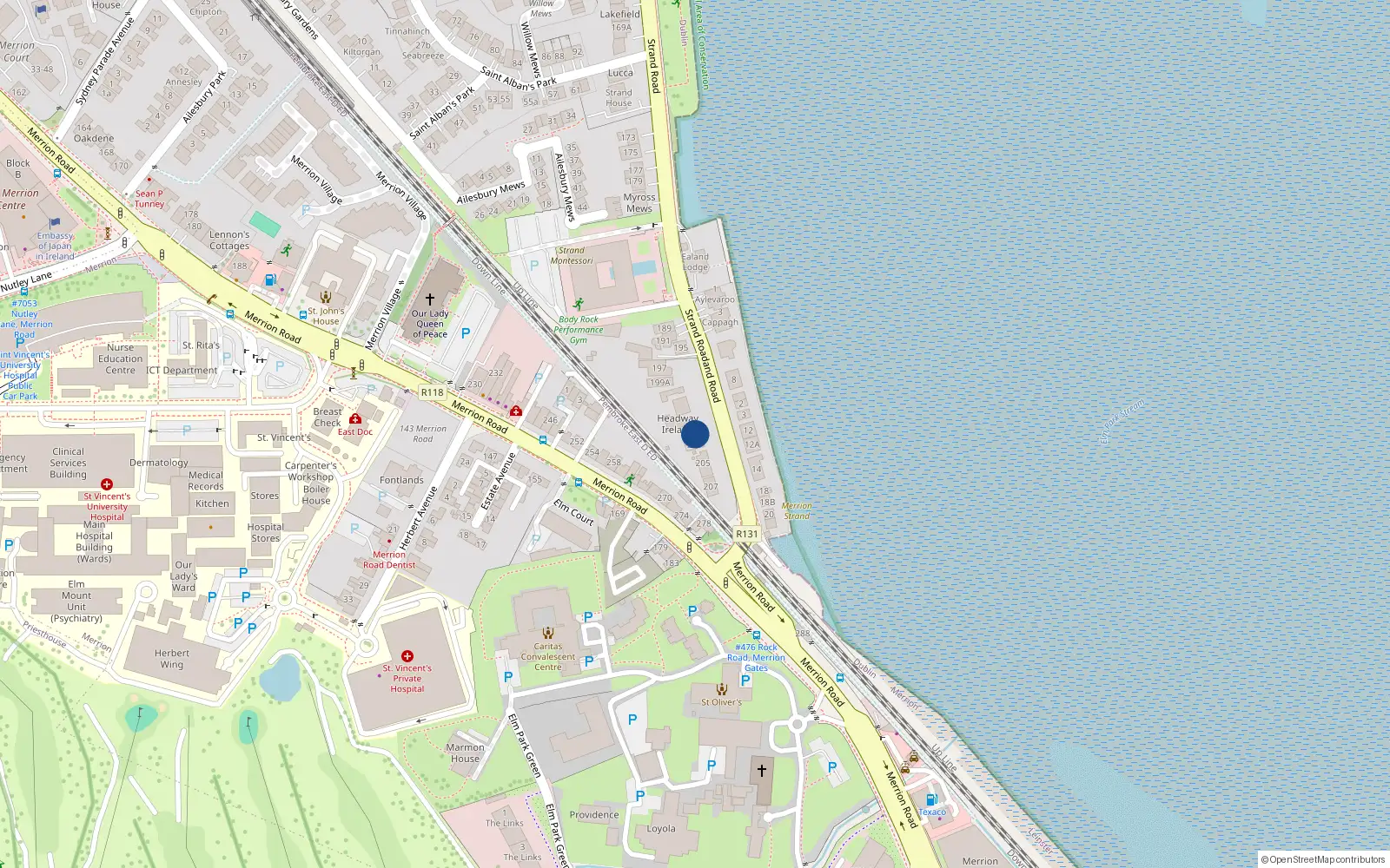 Overhead map showing the location of 201 Strand Road, Merrion, Dublin 4