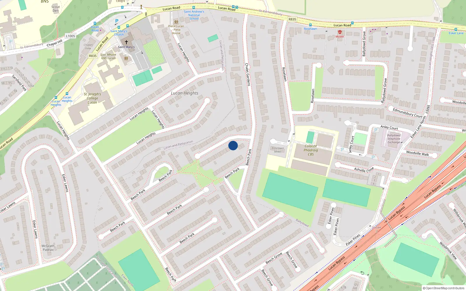 Overhead map showing the location of 202 Beech Park, Lucan