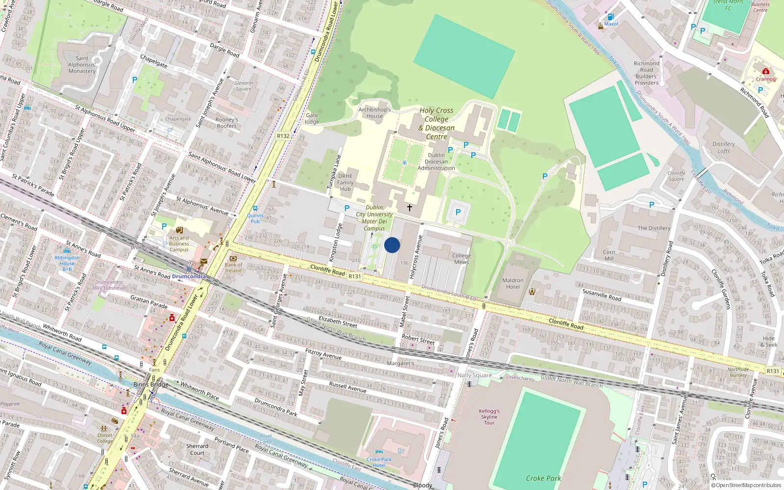 Overhead map showing the location of 202 Clonliffe Road, Dublin 3