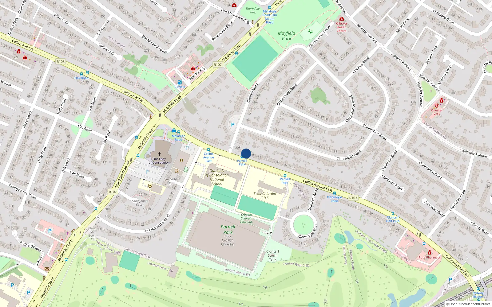 Overhead map showing the location of 202 Collins Avenue East, Killester, Dublin 5