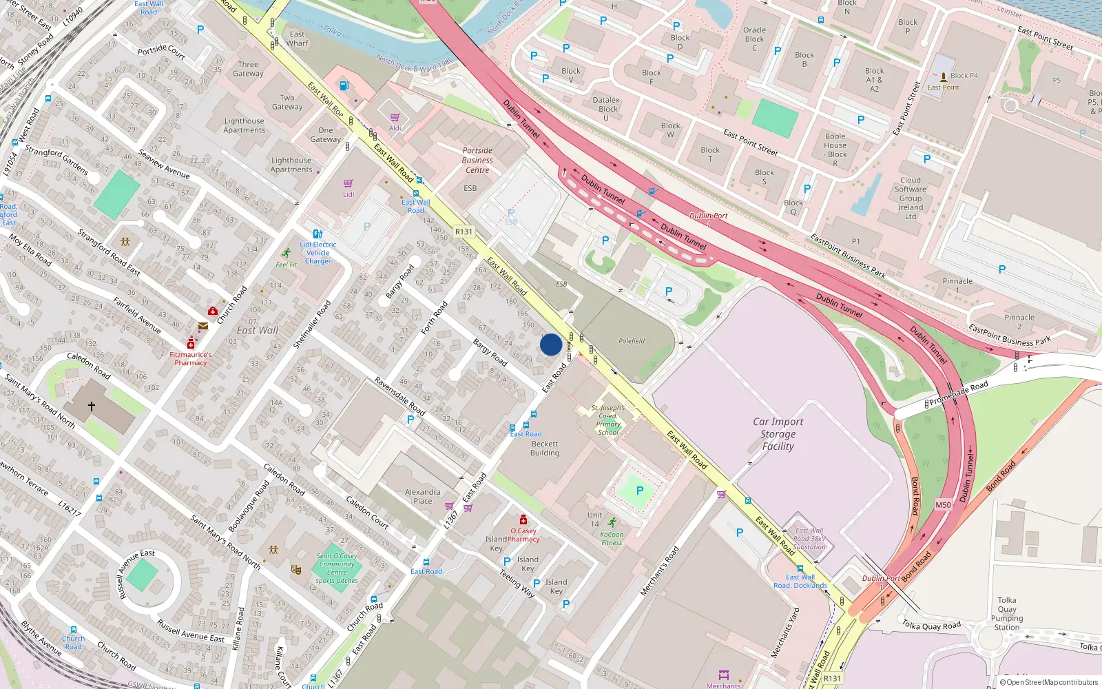 Overhead map showing the location of 202 East Wall Road, Dublin 3, Dublin