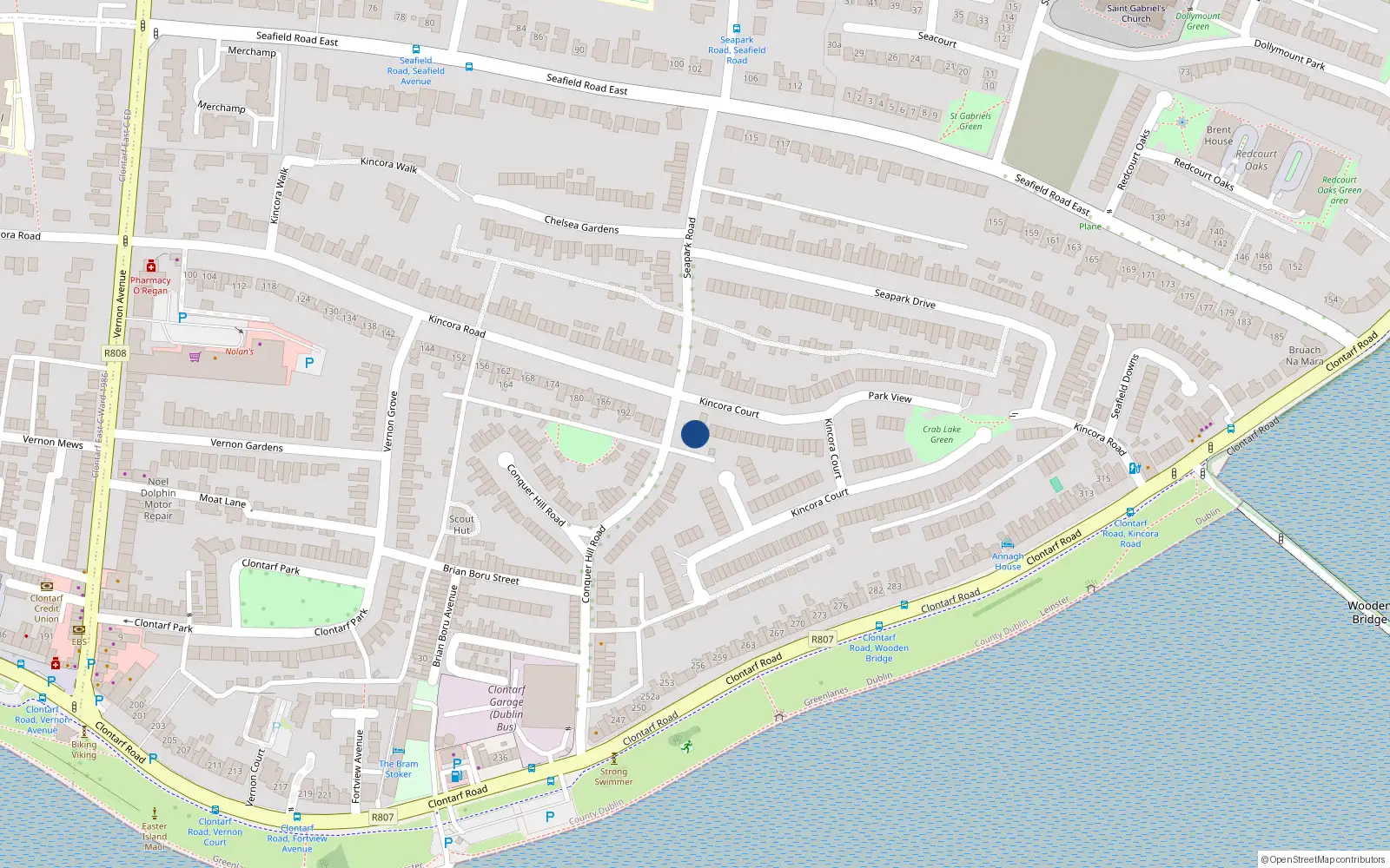 Overhead map showing the location of 202 Kincora Road, Clontarf, Dublin 3