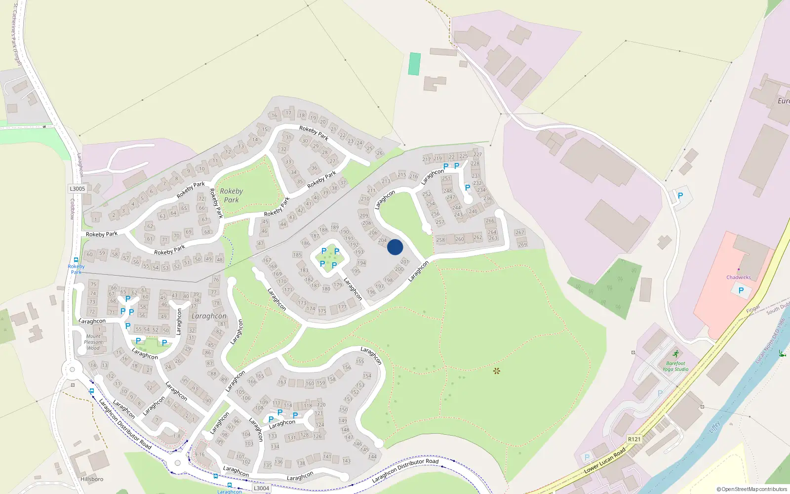 Overhead map showing the location of 202 Laraghcon, Lucan
