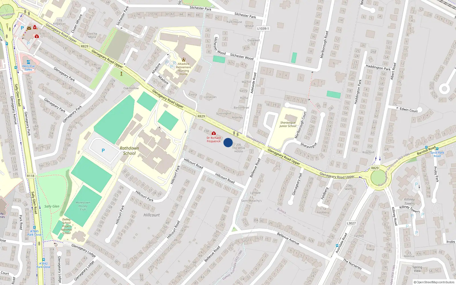 Overhead map showing the location of 202 Glenageary Road Upper, Dublin