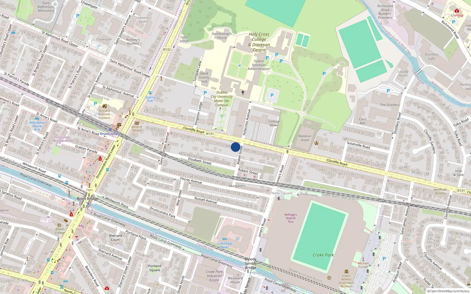 Overhead map showing the location of 203 Clonliffe Road, Dublin 3, Dublin
