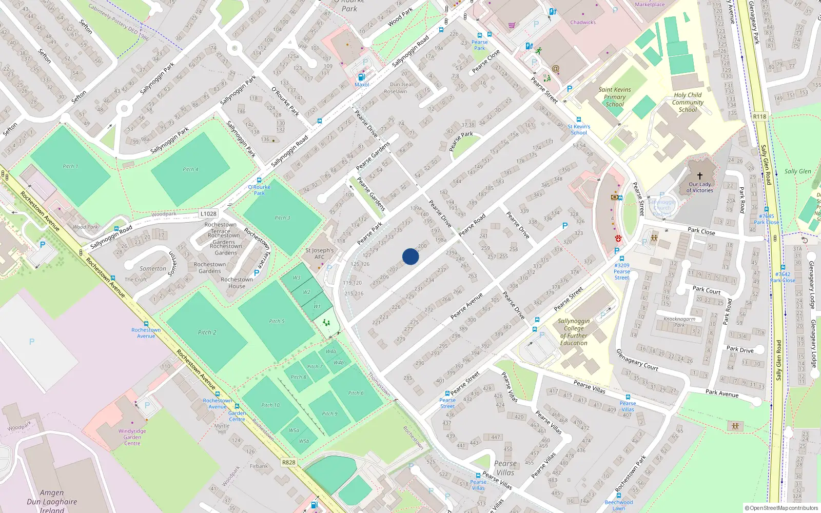 Overhead map showing the location of 203 Pearse Road, Sallynoggin