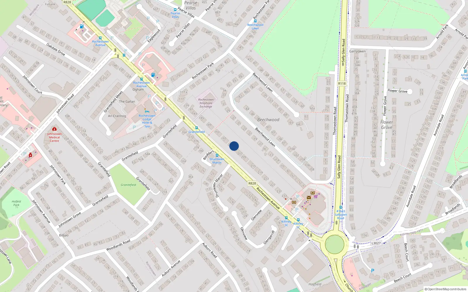 Overhead map showing the location of 203 Rochestown Avenue, Dublin