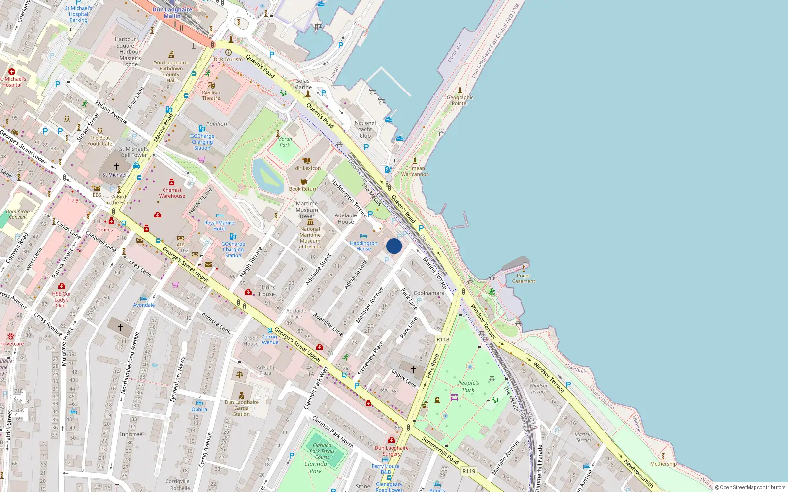 Overhead map showing the location of 203 Rosses Court, Mellifont Avenue, Dun Laoghaire