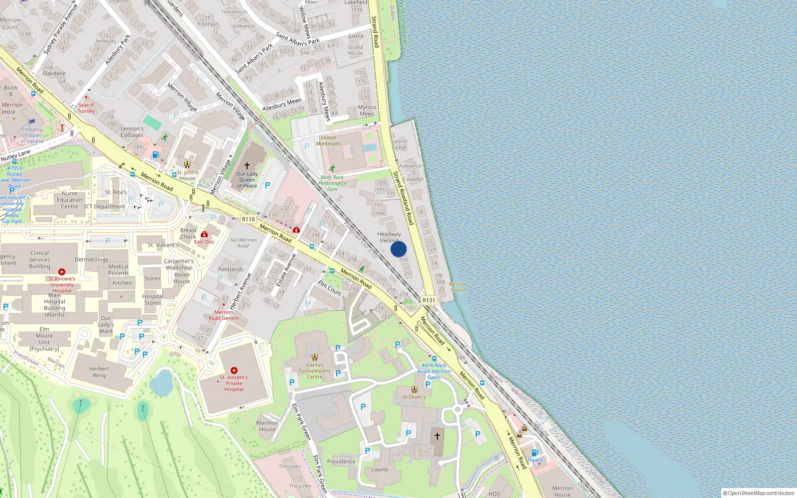Overhead map showing the location of 203 Strand Road, Dublin 4