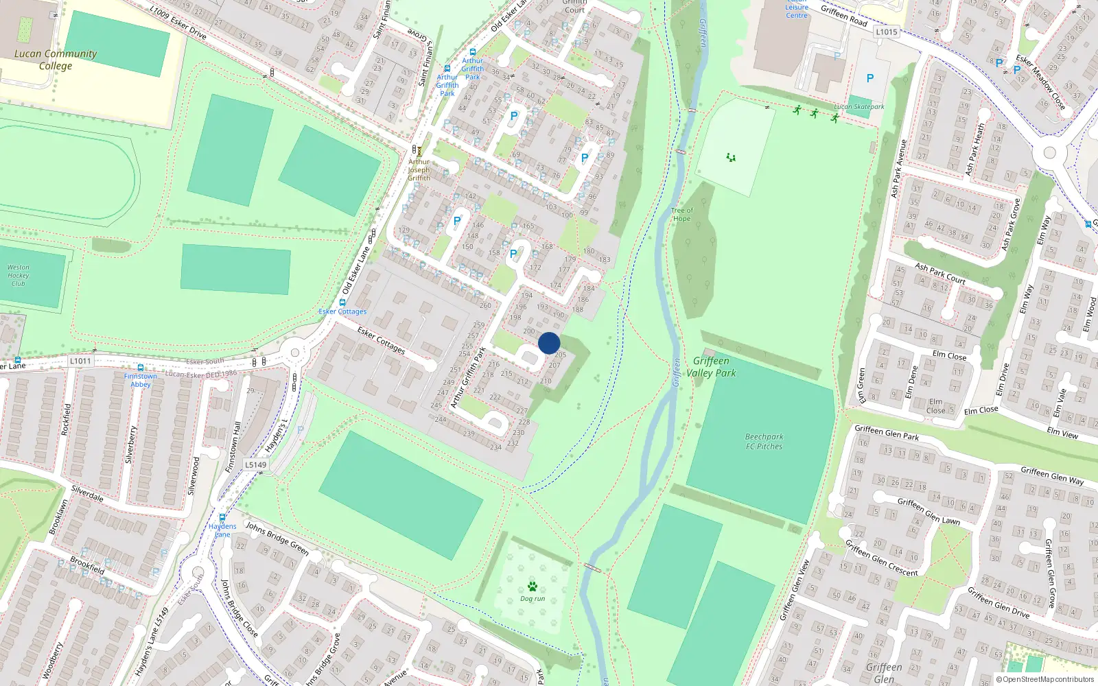 Overhead map showing the location of 204 Arthur Griffith Park, Lucan
