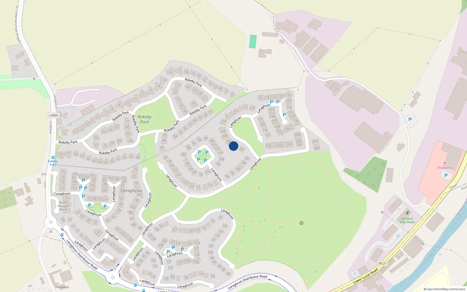 Overhead map showing the location of 204 Laraghcon, Lucan