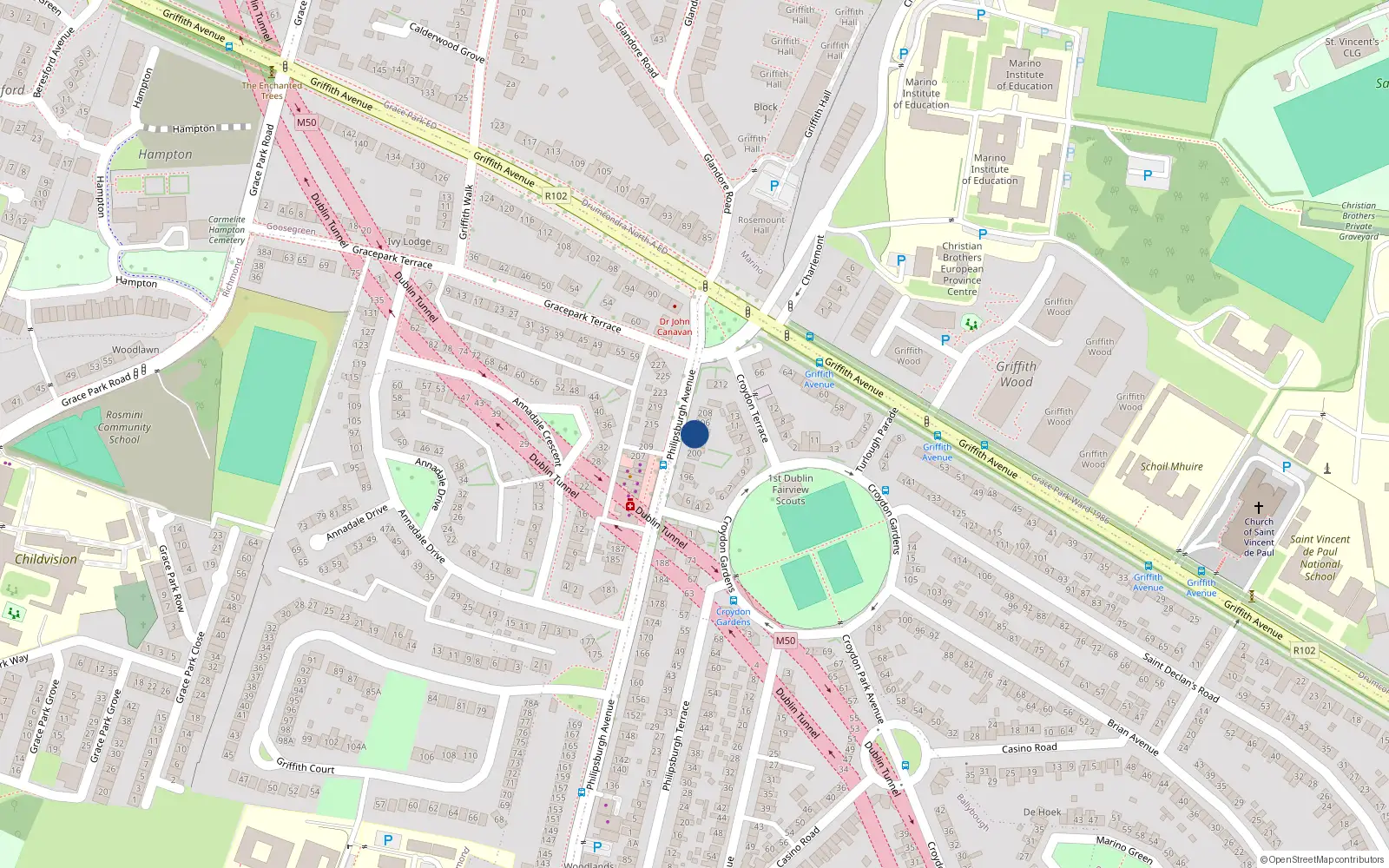 Overhead map showing the location of 204 Philipsburgh Avenue, Fairview, Dublin 3