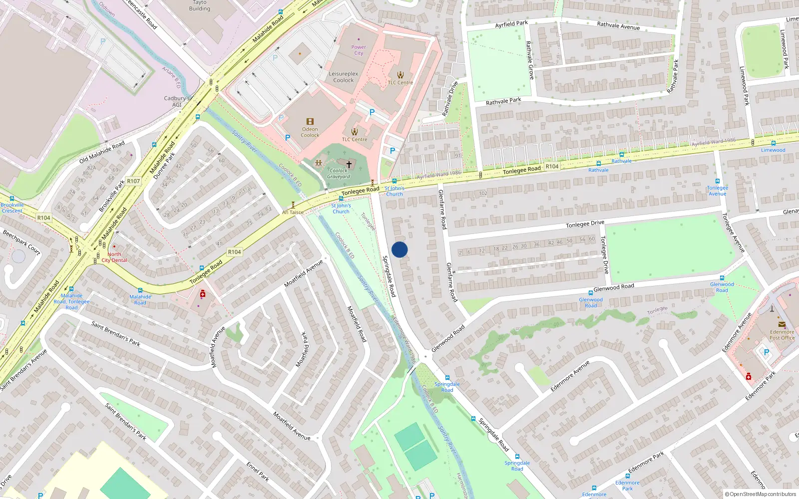Overhead map showing the location of 204 Springdale Road, Raheny, Dublin 5