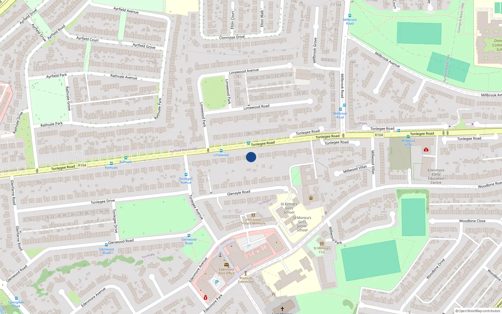 Overhead map showing the location of 204 Tonlegee Road, Dublin 5