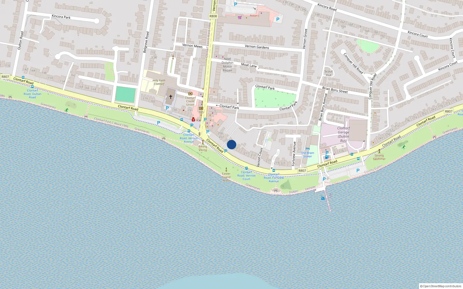 Overhead map showing the location of 205 Clontarf Road, Dublin 3