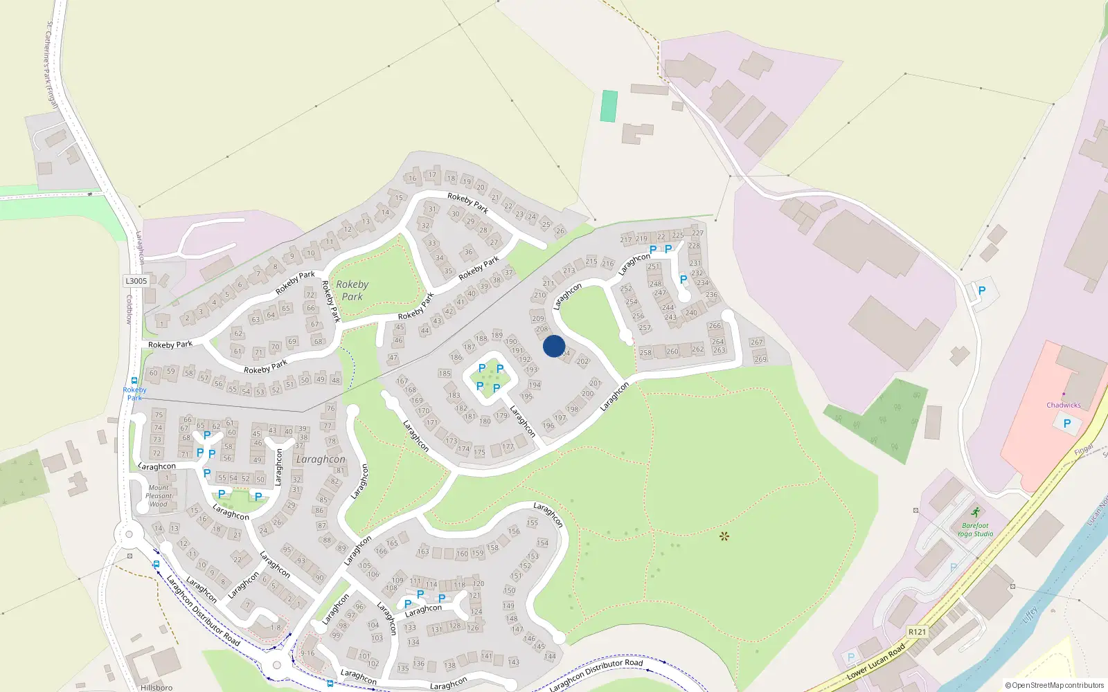 Overhead map showing the location of 205 Laraghcon, Lucan