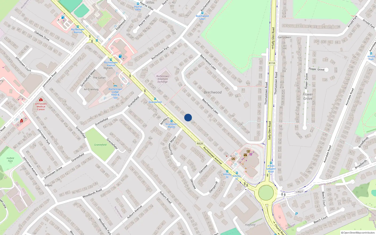 Overhead map showing the location of 205 Rochestown Avenue, Co Dublin