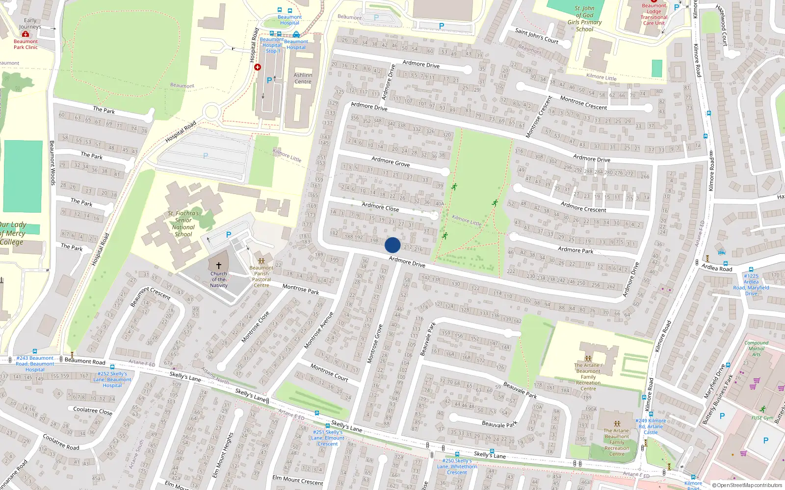 Overhead map showing the location of 206 Ardmore Drive, Dublin 5