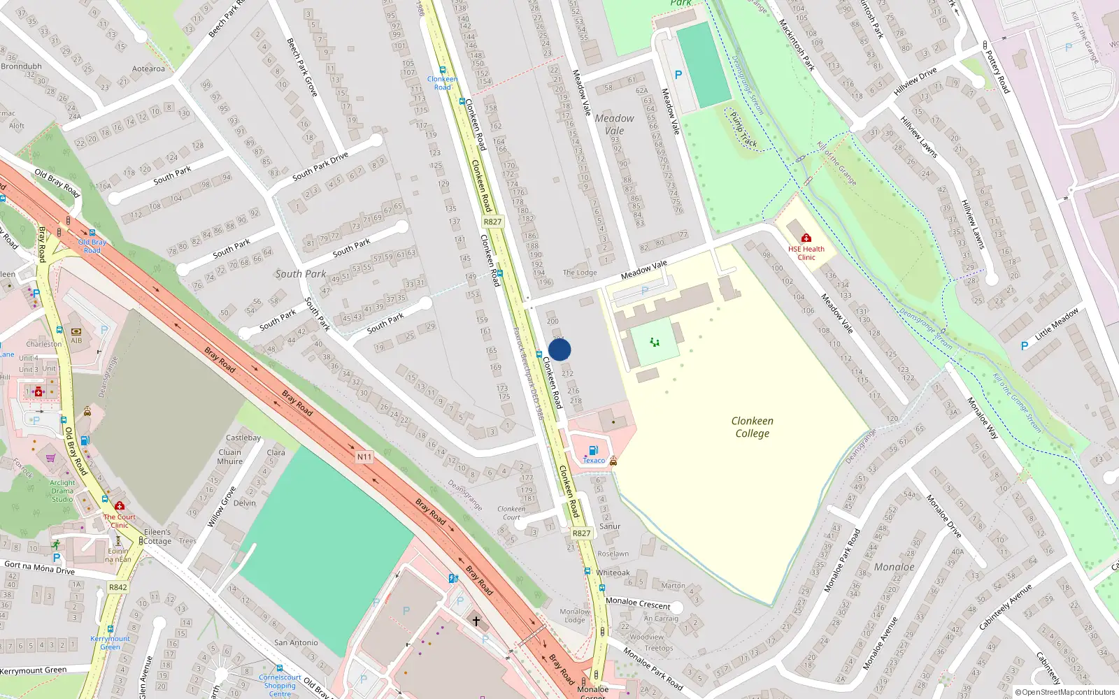 Overhead map showing the location of 206 Clonkeen Road, Blackrock, Dublin