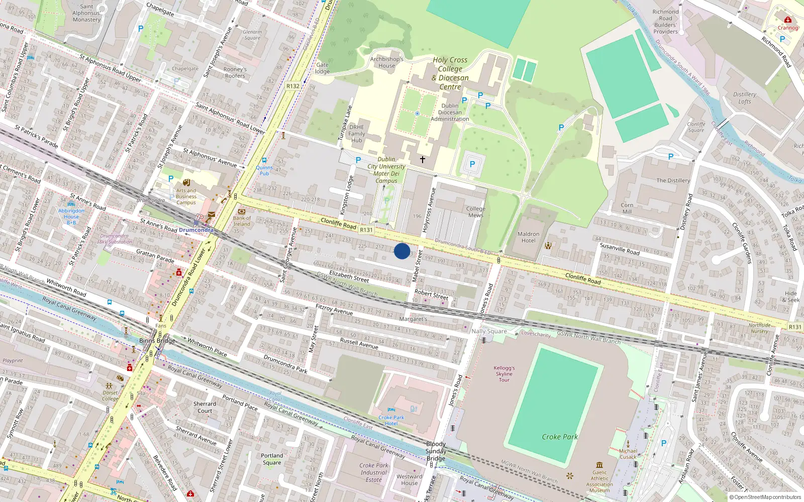 Overhead map showing the location of 207 Clonliffe Road, Drumcondra, Dublin 3, D03 Hp30
