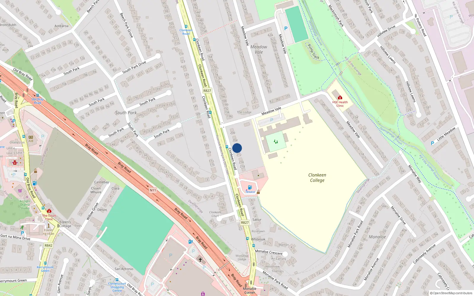 Overhead map showing the location of 208 Clonkeen Road, Deansgrange, Blackrock