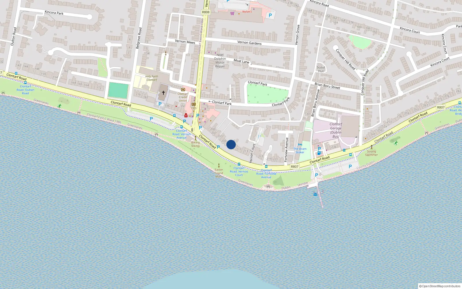 Overhead map showing the location of 208 Clontarf Road, Dublin 3