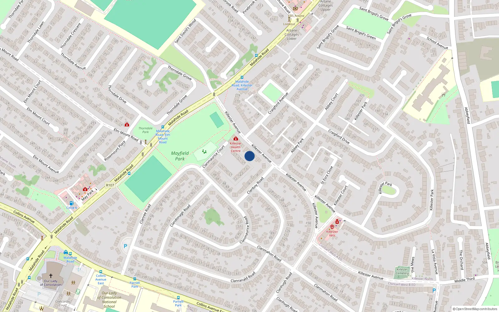 Overhead map showing the location of 208 Killester Avenue, Dublin 5