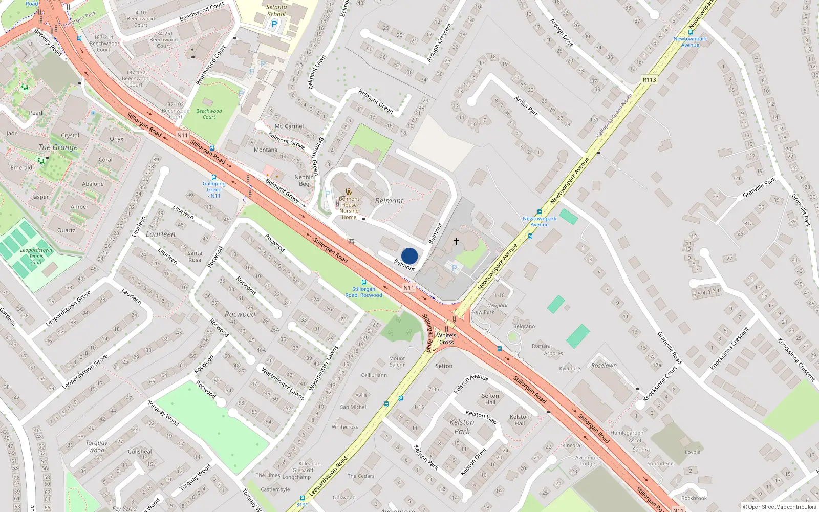 Overhead map showing the location of 209 Galloping Green, Stillorgan, Dublin