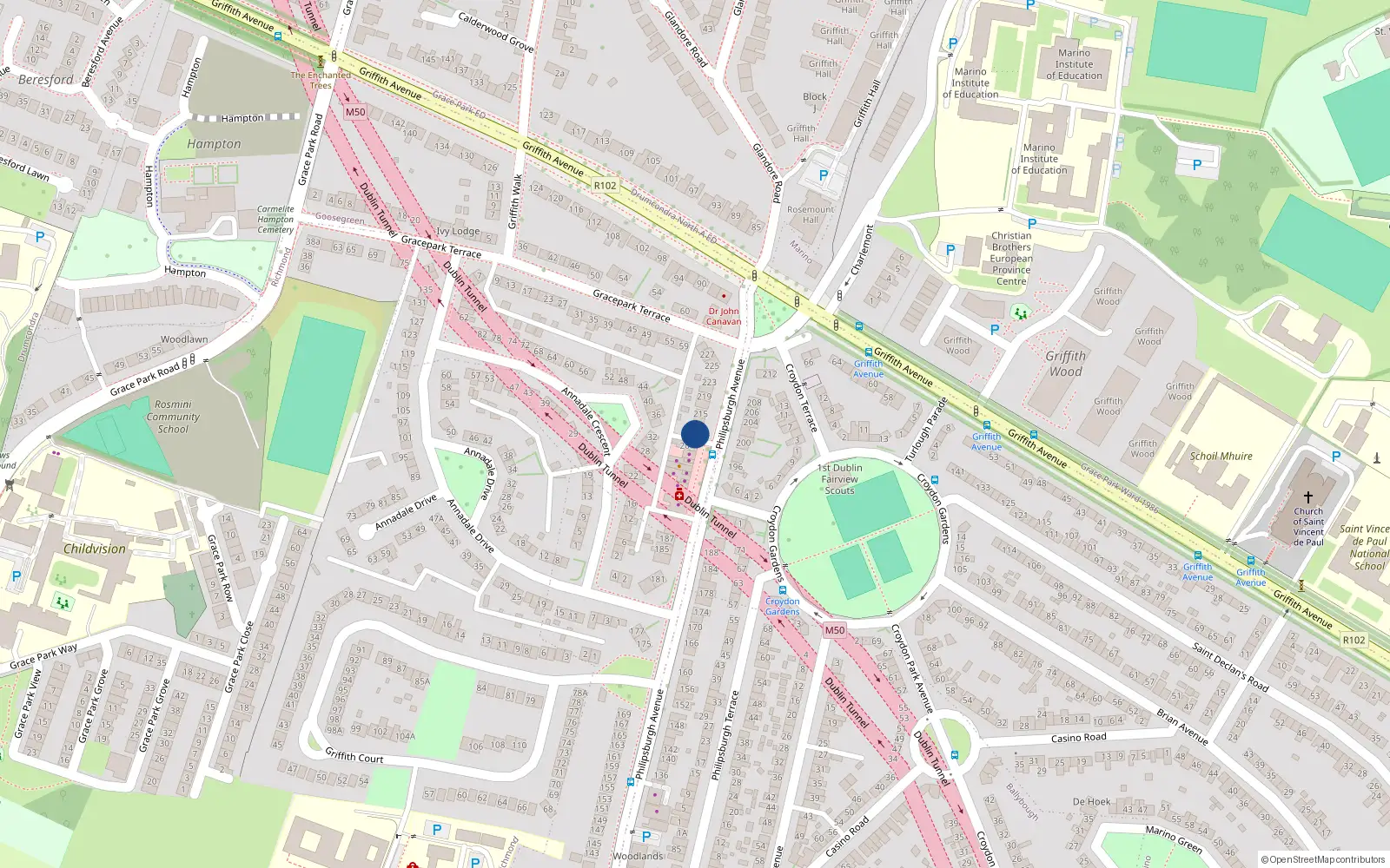 Overhead map showing the location of 209 Philipsburgh Avenue, Dublin 3