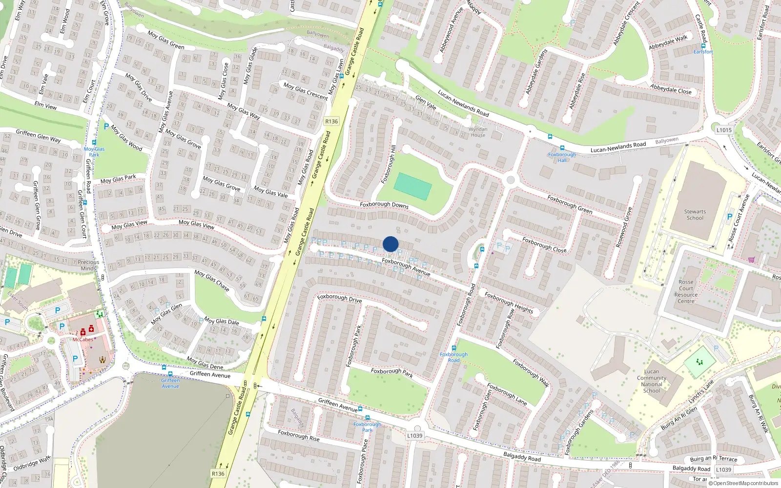 Overhead map showing the location of 20A Foxborough Avenue, Lucan, Dublin