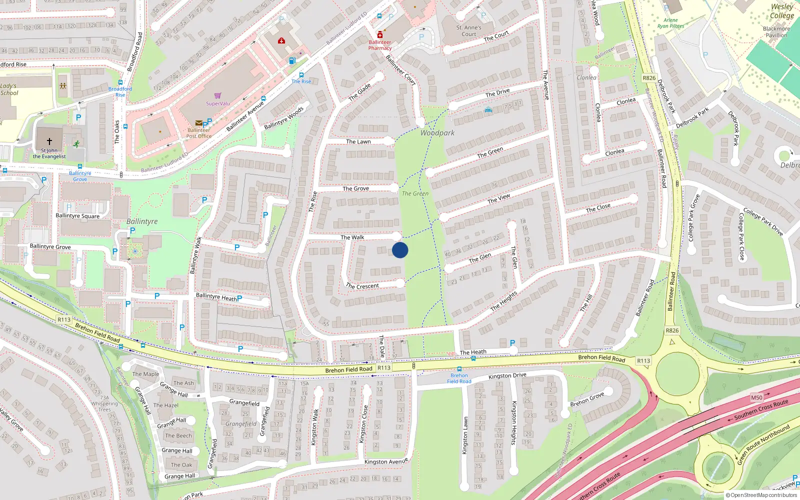 Overhead map showing the location of 20A The Walk, Dublin 16