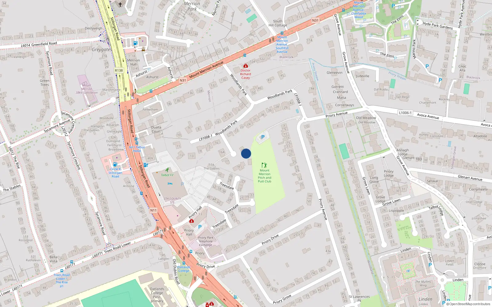 Overhead map showing the location of 20A Woodlands Park, Dublin