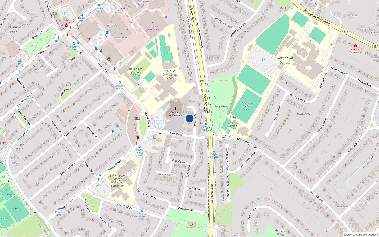 Overhead map showing the location of 20B Park Road, Glenageary, Dublin